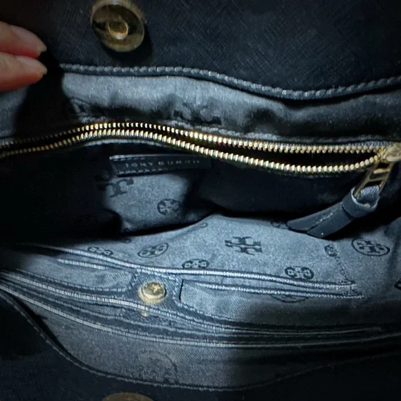 Vintage Tory Burch tote bag crossbody purse Black Satchel with Gold Accents - Picture 12 of 17